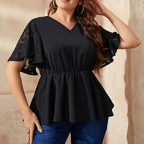 Women's Plus Size Tops Blouse Shirt Plain Lace Short Sleeve V Neck Elegant Casual Daily Going out Polyester Spring Summer Black
Women's Plus Size Tops Blouse Shirt Plain Lace Short Sleeve V Neck Elegant Casual Daily Going out Polyester Spring Summer Black