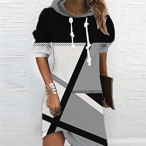 Women's Hoodie Dress Winter Dress Gray Long Sleeve Geometric Color Block Print Winter Fall Hooded Vacation Casual Fall Dress 2022 S M L XL XXL 3XL
Women's Hoodie Dress Winter Dress Gray Long Sleeve Geometric Color Block Print Winter Fall Hooded Vacation Casual Fall Dress 2022 S M L XL XXL 3XL