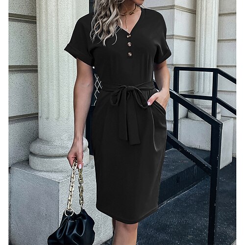 Women's Casual Dress Midi Dress Black Blue Wine Short Sleeve Pure Color Patchwork Summer V Neck Slim Boom Sale Dress S M L XL
Women's Casual Dress Midi Dress Black Blue Wine Short Sleeve Pure Color Patchwork Summer V Neck Slim Boom Sale Dress S M L XL