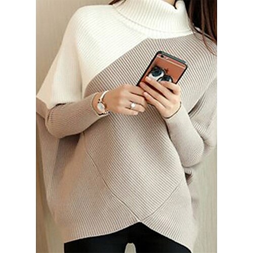 

Women's Pullover Sweater jumper Jumper Ribbed Knit Knitted Color Block Turtleneck Stylish Casual Outdoor Daily Batwing Sleeve Winter Fall Khaki S M L / Long Sleeve / Regular Fit / Going out