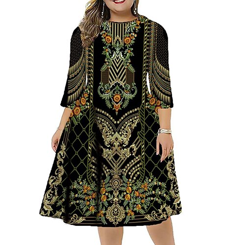 Women's Plus Size Work Dress Floral Round Neck 3/4 Length Sleeve Fall Winter Stylish Work Midi Dress Vacation Going out Dress
Women's Plus Size Work Dress Floral Round Neck 3/4 Length Sleeve Fall Winter Stylish Work Midi Dress Vacation Going out Dress