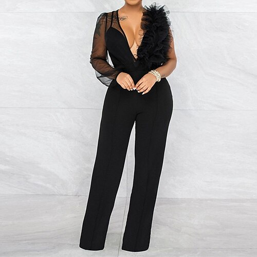 Women's Jumpsuit Mesh Feather Solid Color Deep V Elegant Party Club Regular Fit Long Sleeve Black White S M L Winter
Women's Jumpsuit Mesh Feather Solid Color Deep V Elegant Party Club Regular Fit Long Sleeve Black White S M L Winter
