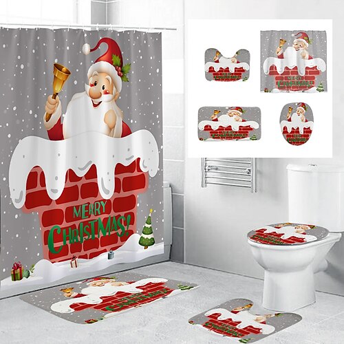 4 Pcs Christmas Shower Curtain Set with Rugs, Toilet Lid Cover Bath Mat ,Christmas Shower Curtain with 12 Hooks,Waterproof Christmas Shower Curtain for Bathroom Set
4 Pcs Christmas Shower Curtain Set with Rugs, Toilet Lid Cover Bath Mat ,Christmas Shower Curtain with 12 Hooks,Waterproof Christmas Shower Curtain for Bathroom Set