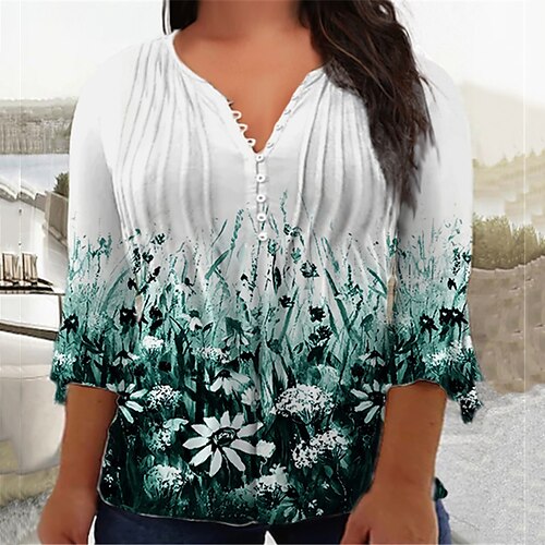 Women's Plus Size Tops Blouse Shirt Floral Button Print 3/4 Length Sleeve V Neck Casual Daily Vacation Cotton Spandex Jersey Fall Winter Green Blue
Women's Plus Size Tops Blouse Shirt Floral Button Print 3/4 Length Sleeve V Neck Casual Daily Vacation Cotton Spandex Jersey Fall Winter Green Blue