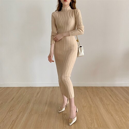 Women's Sweater Dress Winter Dress Bodycon Midi Dress Khaki Black Long Sleeve Pure Color Knit Winter Fall Turtleneck High Neck Stylish Casual Modern 2022 S M L XL Sheath Dress
Women's Sweater Dress Winter Dress Bodycon Midi Dress Khaki Black Long Sleeve Pure Color Knit Winter Fall Turtleneck High Neck Stylish Casual Modern 2022 S M L XL Sheath Dress