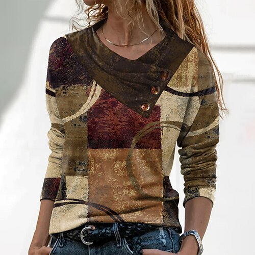 Women's Shirt Blouse Brown Geometric Button Print Long Sleeve Casual Weekend Basic V Neck Regular Geometric S
Women's Shirt Blouse Brown Geometric Button Print Long Sleeve Casual Weekend Basic V Neck Regular Geometric S