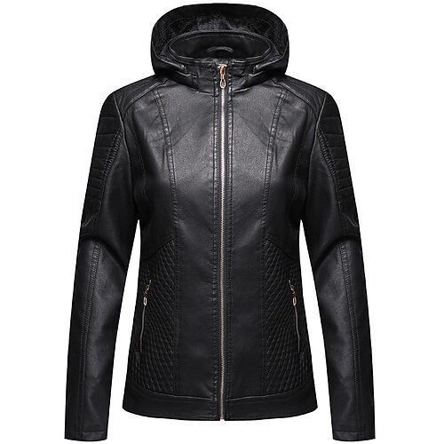 Women's Faux Leather Jacket Waterproof Windproof Outdoor Street Daily Vacation Zipper Pocket Zipper Hoodie Chic & Modern Modern Solid Color Regular Fit Outerwear Long Sleeve Winter Fall Black Brown M 
Women's Faux Leather Jacket Waterproof Windproof Outdoor Street Daily Vacation Zipper Pocket Zipper Hoodie Chic & Modern Modern Solid Color Regular Fit Outerwear Long Sleeve Winter Fall Black Brown M