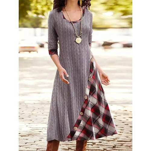 Women's Sweater Dress Winter Dress Casual Dress Midi Dress Gray Half Sleeve Plaid Color Block Patchwork Knit Print Fall Winter Crew Neck Stylish Modern 2022 S M L XL XXL 3XL
Women's Sweater Dress Winter Dress Casual Dress Midi Dress Gray Half Sleeve Plaid Color Block Patchwork Knit Print Fall Winter Crew Neck Stylish Modern 2022 S M L XL XXL 3XL