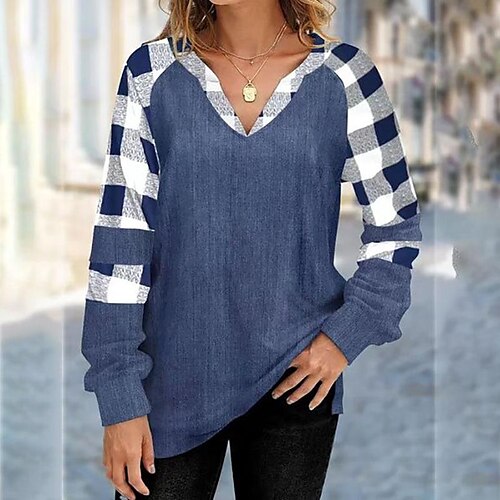 Women's Shirt Blue Plaid Print Long Sleeve Casual Streetwear V Neck Regular Cotton S
Women's Shirt Blue Plaid Print Long Sleeve Casual Streetwear V Neck Regular Cotton S