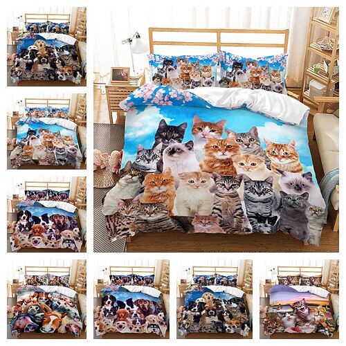 Cute Cat Dog Print 3-Piece Duvet Cover Set Hotel Bedding Sets Comforter Cover with Soft Lightweight Microfiber Include 1 Duvet Cover 2 Pillowcases for Double/Queen/King(1 Pillowcase for Twin/Single)
Cute Cat Dog Print 3-Piece Duvet Cover Set Hotel Bedding Sets Comforter Cover with Soft Lightweight Microfiber Include 1 Duvet Cover 2 Pillowcases for Double/Queen/King(1 Pillowcase for Twin/Single)