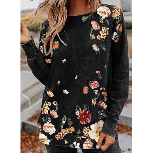 Women's T shirt Tee Blue Purple Red Floral Print Long Sleeve Holiday Weekend Basic Round Neck Regular Floral Painting S
Women's T shirt Tee Blue Purple Red Floral Print Long Sleeve Holiday Weekend Basic Round Neck Regular Floral Painting S
