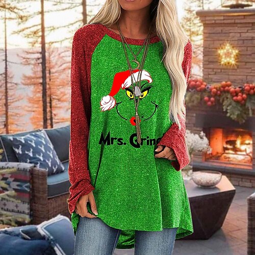 Women's T shirt Tee Green Gray Graphic Print Long Sleeve Christmas Weekend Basic Round Neck Long Painting S
Women's T shirt Tee Green Gray Graphic Print Long Sleeve Christmas Weekend Basic Round Neck Long Painting S