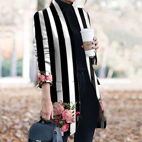 Women's Coat Warm Breathable Outdoor Work Daily Wear Going out Pocket Print Buttoned Front Stand Collar Fashion Elegant Lady Modern Stripes Regular Fit Outerwear Long Sleeve Winter Fall Black And
Women's Coat Warm Breathable Outdoor Work Daily Wear Going out Pocket Print Buttoned Front Stand Collar Fashion Elegant Lady Modern Stripes Regular Fit Outerwear Long Sleeve Winter Fall Black And