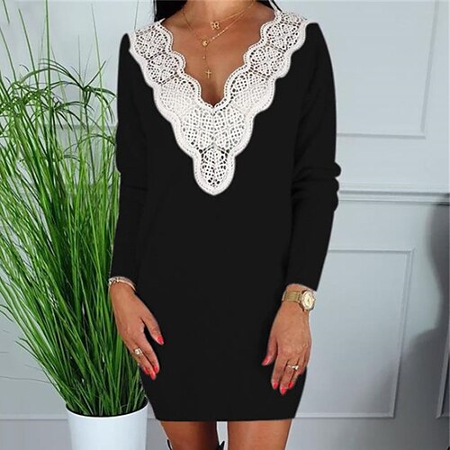 Women's Sweater Jumper Dress Shift Dress Short Mini Dress Red White Black Long Sleeve Pure Color Lace Fall Winter V Neck Stylish Elegant 2022 S M L XL
Women's Sweater Jumper Dress Shift Dress Short Mini Dress Red White Black Long Sleeve Pure Color Lace Fall Winter V Neck Stylish Elegant 2022 S M L XL