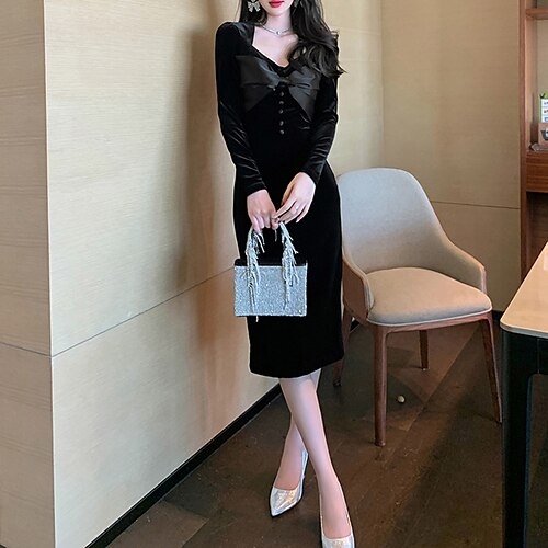 Women's Velvet Dress Bodycon Black Long Sleeve Pure Color Button Velvet Bow Winter Fall V Neck Stylish Modern Fall Dress Slim 2022 S M L XL / Winter Dress / Sheath Dress
Women's Velvet Dress Bodycon Black Long Sleeve Pure Color Button Velvet Bow Winter Fall V Neck Stylish Modern Fall Dress Slim 2022 S M L XL / Winter Dress / Sheath Dress