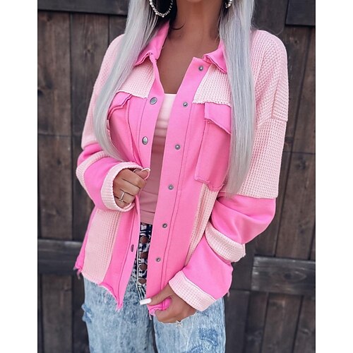Women's Casual Jacket Breathable Casual Daily Wear Patchwork Double Breasted Lapel Patchwork Regular Fit Outerwear Long Sleeve Winter Fall Pink S M L XL XXL 3XL
Women's Casual Jacket Breathable Casual Daily Wear Patchwork Double Breasted Lapel Patchwork Regular Fit Outerwear Long Sleeve Winter Fall Pink S M L XL XXL 3XL