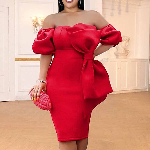 Women's Plus Size Party Dress Solid Color Off Shoulder Short Sleeve Fall Winter Elegant Formal Sexy Knee Length Dress Formal Party Dress
Women's Plus Size Party Dress Solid Color Off Shoulder Short Sleeve Fall Winter Elegant Formal Sexy Knee Length Dress Formal Party Dress