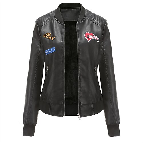 Women's Faux Leather Jacket Waterproof Windproof Outdoor Street Daily Vacation Embroidered Zipper Pocket Zipper Stand Collar Chic & Modern Street Style Heart Regular Fit Outerwear Long Sleeve Winter
Women's Faux Leather Jacket Waterproof Windproof Outdoor Street Daily Vacation Embroidered Zipper Pocket Zipper Stand Collar Chic & Modern Street Style Heart Regular Fit Outerwear Long Sleeve Winter