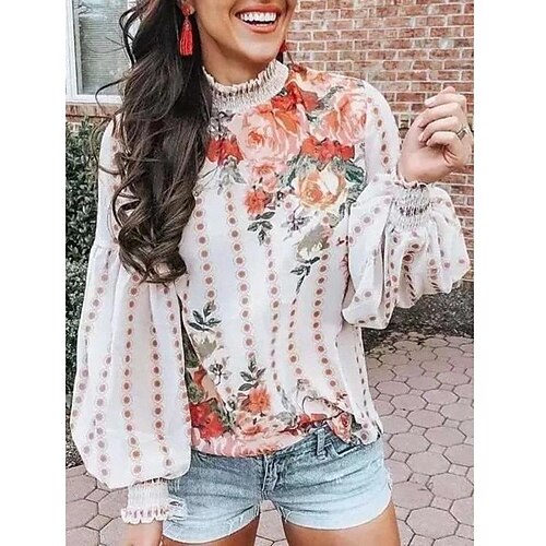 Women's Shirt Red Floral Print Long Sleeve Casual Holiday Basic High Neck Regular Floral S
Women's Shirt Red Floral Print Long Sleeve Casual Holiday Basic High Neck Regular Floral S