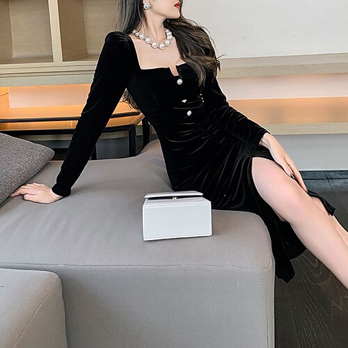 Women's Velvet Dress Sheath Dress Midi Dress Black Long Sleeve Pure Color Ruched Button Split Winter Fall Square Neck Stylish Modern Fall Dress Slim 2022 S M L XL / Winter Dress / Black Dress
Women's Velvet Dress Sheath Dress Midi Dress Black Long Sleeve Pure Color Ruched Button Split Winter Fall Square Neck Stylish Modern Fall Dress Slim 2022 S M L XL / Winter Dress / Black Dress
