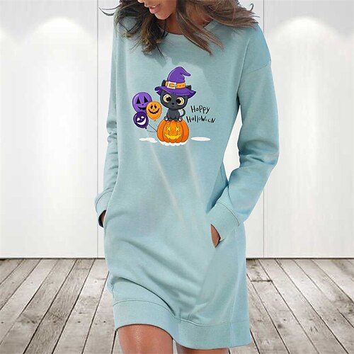 Women's Hoodie Dress Winter Dress Light Blue Grey White Long Sleeve Cat Letter Pocket Print Winter Fall Crew Neck Stylish Casual Fall Dress Loose Fit 2022 S M L XL 2XL / Cotton / Halloween
Women's Hoodie Dress Winter Dress Light Blue Grey White Long Sleeve Cat Letter Pocket Print Winter Fall Crew Neck Stylish Casual Fall Dress Loose Fit 2022 S M L XL 2XL / Cotton / Halloween