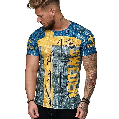 Men's T shirt Tee Color Block Letter Graphic Prints Crew Neck Blue 3D Print World Cup 2022 Sweden Outdoor Street Short Sleeve Print Clothing Apparel Cotton Sports Designer Casual / Summer / Summer
Men's T shirt Tee Color Block Letter Graphic Prints Crew Neck Blue 3D Print World Cup 2022 Sweden Outdoor Street Short Sleeve Print Clothing Apparel Cotton Sports Designer Casual / Summer / Summer