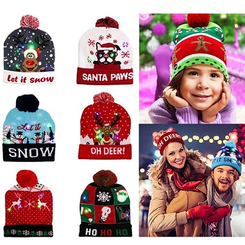 Christmas Hats Sweater Santa Elk Knitted Beanie Hat With LED Light Up Cartoon Patteren Christmas Gift For Kids New Year Supplies
Christmas Hats Sweater Santa Elk Knitted Beanie Hat With LED Light Up Cartoon Patteren Christmas Gift For Kids New Year Supplies