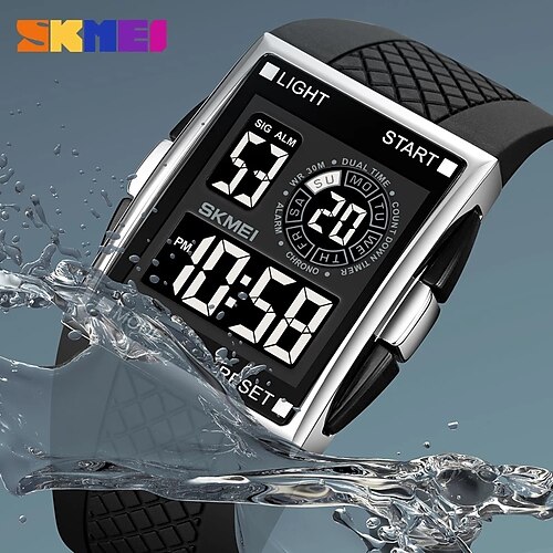 

SKMEI Fashion Digital Watch Men LED Light Electronic Movement Male Clock Sport 3Bar Waterproof Countdown Wristwatch