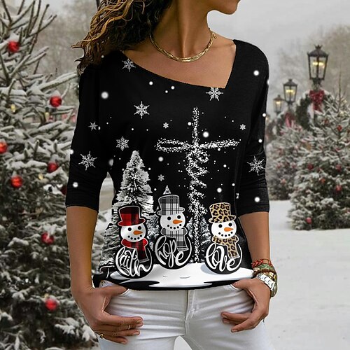 Women's T shirt Tee Black Snowman Christmas Tree Print Long Sleeve Christmas Casual Basic Christmas V Neck Regular Painting S
Women's T shirt Tee Black Snowman Christmas Tree Print Long Sleeve Christmas Casual Basic Christmas V Neck Regular Painting S