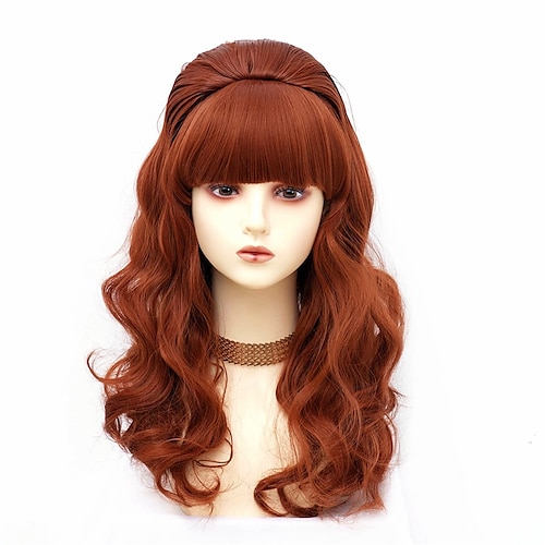 

Long Wavy Auburn Copper Red Wig with Bang Big Bouffant Beehive Wigs for Women fits 80s Costume Christmas Party Wigs