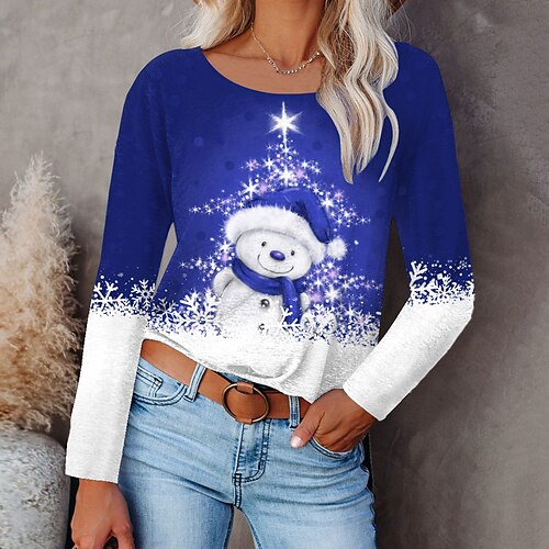 Women's Christmas T shirt Tee Blue Pink Red Snowman Print Long Sleeve Christmas Weekend Basic Round Neck Regular Painting S
Women's Christmas T shirt Tee Blue Pink Red Snowman Print Long Sleeve Christmas Weekend Basic Round Neck Regular Painting S
