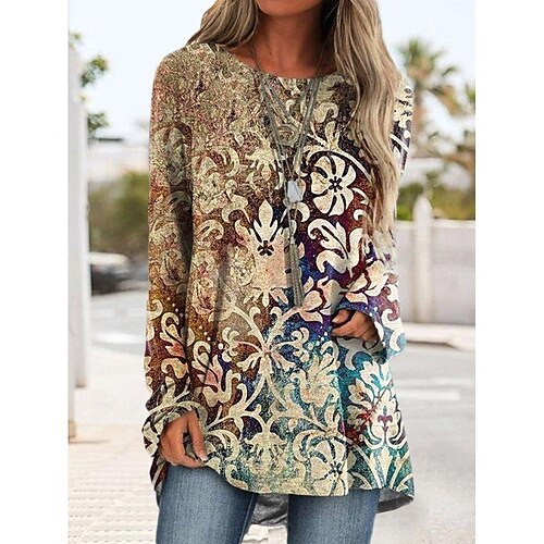 Women's T shirt Tee Green Blue khaki Graphic Print Long Sleeve Casual Holiday Ethnic Round Neck Long S
Women's T shirt Tee Green Blue khaki Graphic Print Long Sleeve Casual Holiday Ethnic Round Neck Long S