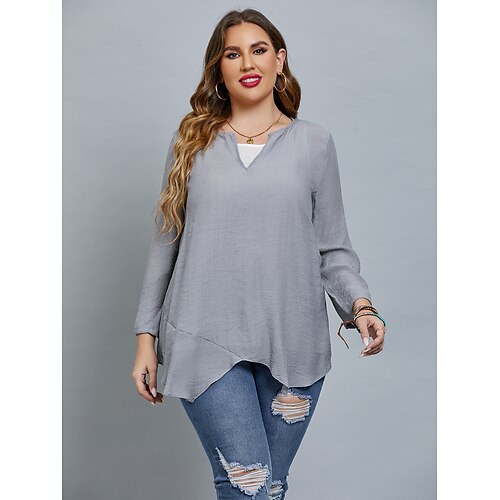 Women's Plus Size Curve Tops Blouse Plain Print Long Sleeve V Neck Basic Daily Weekend Cotton Spring Summer Gray
Women's Plus Size Curve Tops Blouse Plain Print Long Sleeve V Neck Basic Daily Weekend Cotton Spring Summer Gray
