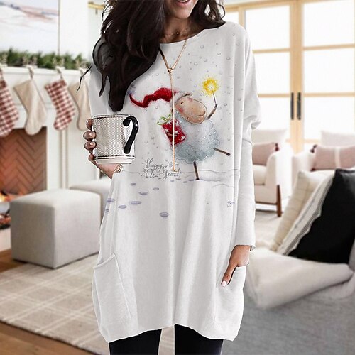 Women's T shirt Tee Light gray Gray White Cat Santa's Helper Pocket Print Long Sleeve Christmas Weekend Basic Round Neck Long Painting S
Women's T shirt Tee Light gray Gray White Cat Santa's Helper Pocket Print Long Sleeve Christmas Weekend Basic Round Neck Long Painting S