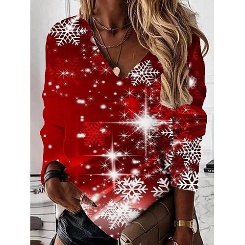Women's Shirt Wine Gold Dark Gray Snowflake Print Long Sleeve Christmas Weekend Streetwear Casual V Neck Regular S
Women's Shirt Wine Gold Dark Gray Snowflake Print Long Sleeve Christmas Weekend Streetwear Casual V Neck Regular S