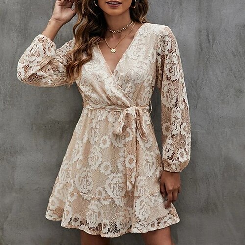 Women's Casual Dress Lace Dress Swing Dress Mini Dress Beige Long Sleeve Pure Color Lace Winter Fall Autumn V Neck Modern Loose Fit 2022 S M L XL
Women's Casual Dress Lace Dress Swing Dress Mini Dress Beige Long Sleeve Pure Color Lace Winter Fall Autumn V Neck Modern Loose Fit 2022 S M L XL