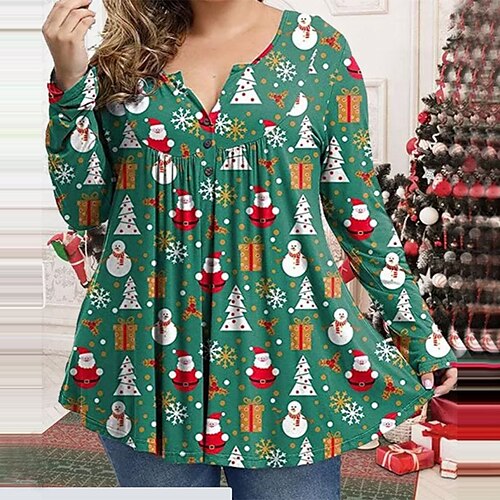 Women's Plus Size Christmas Tops Blouse Shirt Snowman Tree Print Long Sleeve V Neck Casual Daily Polyester Winter Fall Green
Women's Plus Size Christmas Tops Blouse Shirt Snowman Tree Print Long Sleeve V Neck Casual Daily Polyester Winter Fall Green