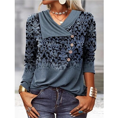 Women's Shirt Blue Floral Button Print Long Sleeve Casual Holiday Streetwear V Neck Regular Floral S
Women's Shirt Blue Floral Button Print Long Sleeve Casual Holiday Streetwear V Neck Regular Floral S