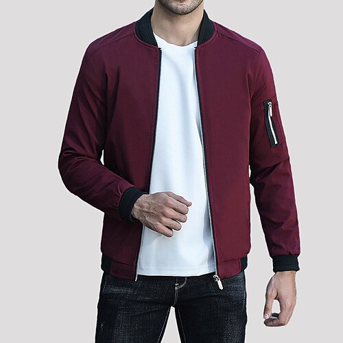 Men's Bomber Jacket Casual Jacket Casual / Daily Daily Wear Vacation Going out Zipper Standing Collar Warm Ups Comfort Leisure Jacket Outerwear Solid / Plain Color Pocket Front Zip Dark-Gray Wine
Men's Bomber Jacket Casual Jacket Casual / Daily Daily Wear Vacation Going out Zipper Standing Collar Warm Ups Comfort Leisure Jacket Outerwear Solid / Plain Color Pocket Front Zip Dark-Gray Wine