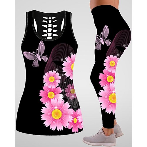 21Grams Women's Yoga Suit Yoga Set 3D Set 2 Piece Floral Cropped Leggings Tank Top Clothing Suit Dark Pink Black Yoga Fitness Gym Workout Tummy Control Butt Lift Breathable Sleeveless Sport Activewear
21Grams Women's Yoga Suit Yoga Set 3D Set 2 Piece Floral Cropped Leggings Tank Top Clothing Suit Dark Pink Black Yoga Fitness Gym Workout Tummy Control Butt Lift Breathable Sleeveless Sport Activewear
