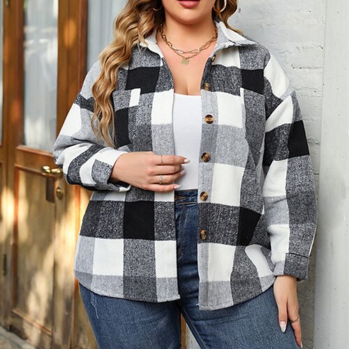 Women's Plus Size Tops Blouse Shirt Plaid Button Print Long Sleeve Shirt Collar Streetwear Casual Daily Vacation Polyester Fall Winter Black
Women's Plus Size Tops Blouse Shirt Plaid Button Print Long Sleeve Shirt Collar Streetwear Casual Daily Vacation Polyester Fall Winter Black