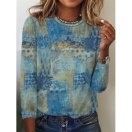 Women's T shirt Tee Blue Floral Long Sleeve Home Casual Basic Vintage Round Neck Regular Floral S
Women's T shirt Tee Blue Floral Long Sleeve Home Casual Basic Vintage Round Neck Regular Floral S