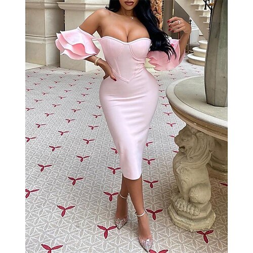 Women's Party Dress Bodycon Sheath Dress Midi Dress Pink Short Sleeve Pure Color Ruffle Winter Fall Autumn Off Shoulder Party Slim 2022 S M L XL
Women's Party Dress Bodycon Sheath Dress Midi Dress Pink Short Sleeve Pure Color Ruffle Winter Fall Autumn Off Shoulder Party Slim 2022 S M L XL