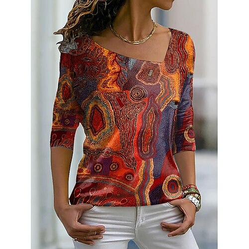 Women's T shirt Tee Red Graphic Print Long Sleeve Casual Weekend Basic V Neck Regular Abstract Painting S
Women's T shirt Tee Red Graphic Print Long Sleeve Casual Weekend Basic V Neck Regular Abstract Painting S