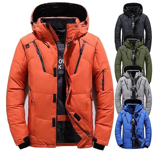 

Men's Hiking Puffer Down Jacket Hoodie Jacket Ski Jacket Winter Outdoor Thermal Warm Windproof Lightweight Breathable Winter Jacket Trench Coat Top Cotton Camping Hunting Snowboard Black Blue Orange