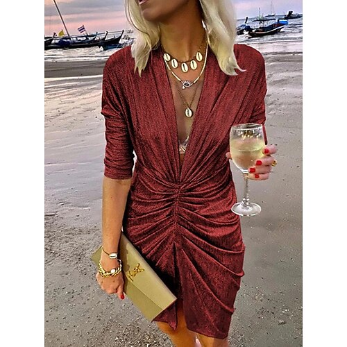 Women's Party Dress Sheath Dress claret Rose Gold Green Long Sleeve Pure Color Ruched Winter Fall Autumn V Neck Hot Party Winter Dress Fall Dress 2022 S M L XL
Women's Party Dress Sheath Dress claret Rose Gold Green Long Sleeve Pure Color Ruched Winter Fall Autumn V Neck Hot Party Winter Dress Fall Dress 2022 S M L XL