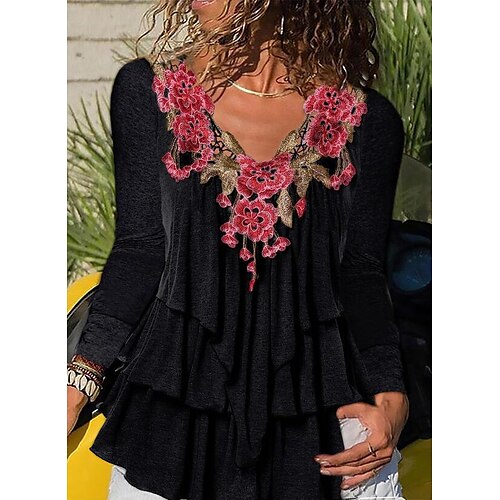 Women's Blouse Black Floral Lace Patchwork Long Sleeve Holiday Vintage V Neck Regular L
Women's Blouse Black Floral Lace Patchwork Long Sleeve Holiday Vintage V Neck Regular L