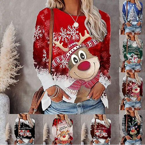 Women's Christmas T shirt Tee Green Black Blue Snowman Reindeer Print Long Sleeve Christmas Weekend Basic Round Neck Regular Painting S
Women's Christmas T shirt Tee Green Black Blue Snowman Reindeer Print Long Sleeve Christmas Weekend Basic Round Neck Regular Painting S