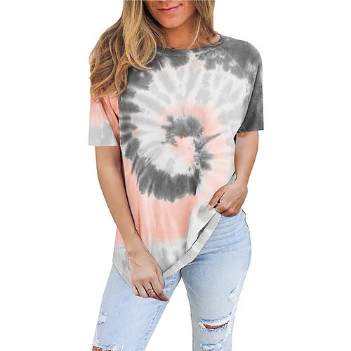 Women's T shirt Tee Blue khaki Red Tie Dye Print Short Sleeve Casual Basic Round Neck Regular Abstract Painting S
Women's T shirt Tee Blue khaki Red Tie Dye Print Short Sleeve Casual Basic Round Neck Regular Abstract Painting S