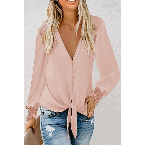 Women's Shirt Blouse Black White Pink Plain Lace up Button Long Sleeve Casual Basic V Neck Regular S
Women's Shirt Blouse Black White Pink Plain Lace up Button Long Sleeve Casual Basic V Neck Regular S